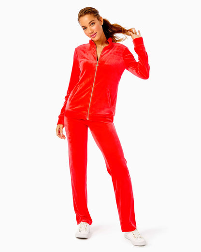 DORSEY VELOUR PANT, RUBY RED