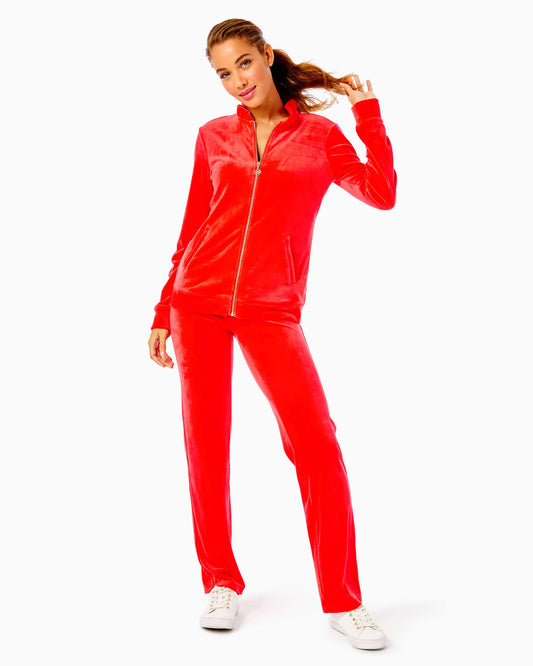 DORSEY VELOUR PANT, RUBY RED