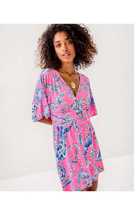 PARIGI KNIT SKORT ROMPER, ROUSSEAU PINK OVERSIZED BAREFOOT BEACHCOMBERS