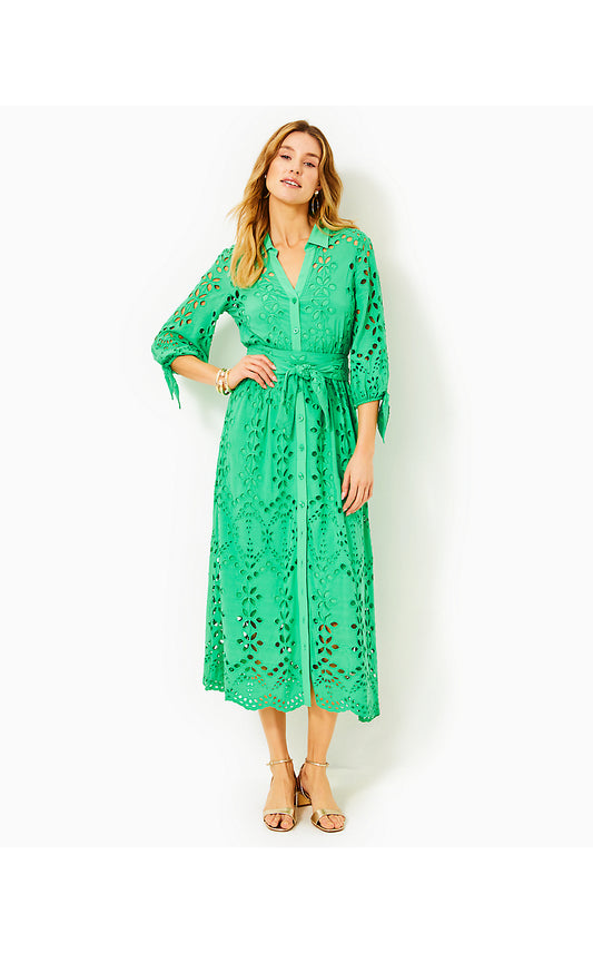 AMRITA 3/4 SLEEVE EYELET DRESS, SPEARMINT SOIREE EYELET