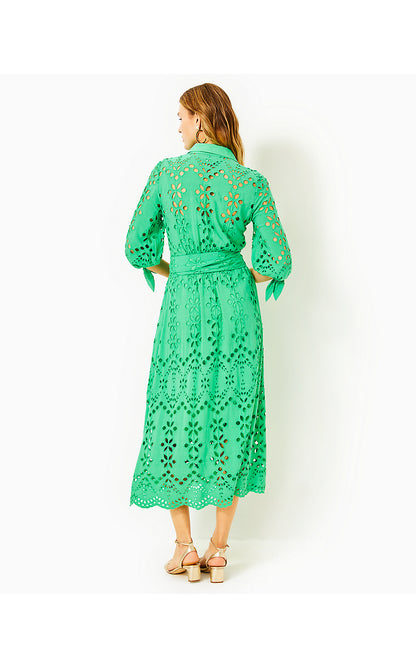 AMRITA 3/4 SLEEVE EYELET DRESS, SPEARMINT SOIREE EYELET