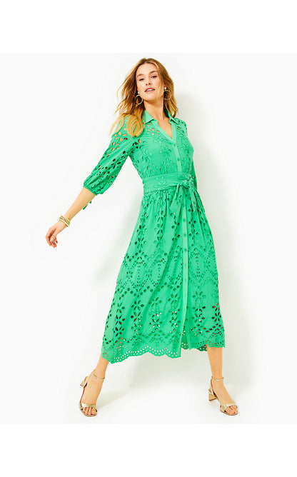 AMRITA 3/4 SLEEVE EYELET DRESS, SPEARMINT SOIREE EYELET