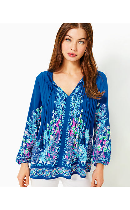 MARILINA LONG SLEEVE TUNIC, BARTON BLUE SEACRET ESCAPE ENGINEERED TUNIC