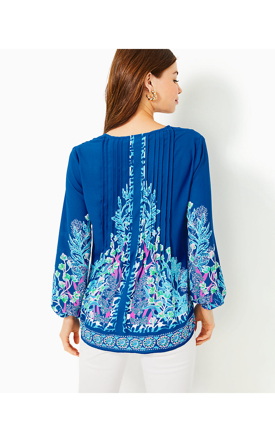 MARILINA LONG SLEEVE TUNIC, BARTON BLUE SEACRET ESCAPE ENGINEERED TUNIC