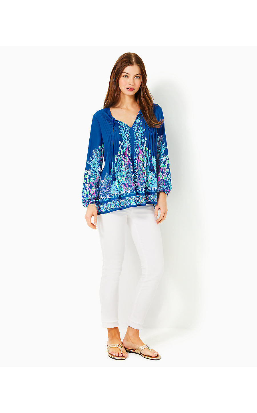 MARILINA LONG SLEEVE TUNIC, BARTON BLUE SEACRET ESCAPE ENGINEERED TUNIC