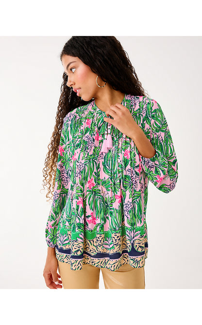 MARILINA LONG SLEEVE TUNIC, CONCH SHELL PINK ROARING WITH JOY ENGINEERED TUNIC