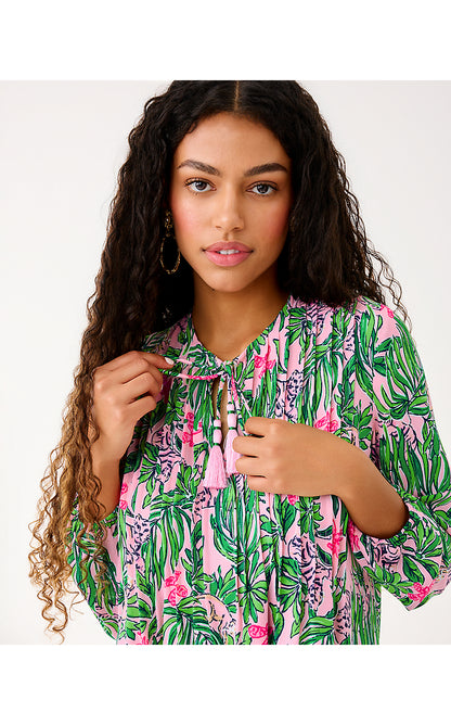 MARILINA LONG SLEEVE TUNIC, CONCH SHELL PINK ROARING WITH JOY ENGINEERED TUNIC