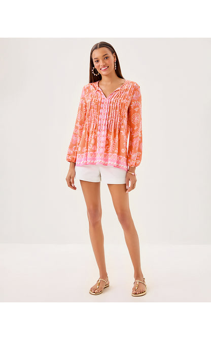 MARILINA LONG SLEEVE TUNIC, PAPAYA BREEZY PALM ENGINEERED TUNIC
