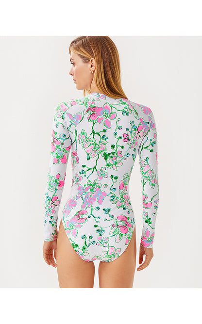 RANDEE RASHGUARD ONE PIECE, MULTI ORCHIDS ON THE AVENUE ENGINEERED RASHGUARD