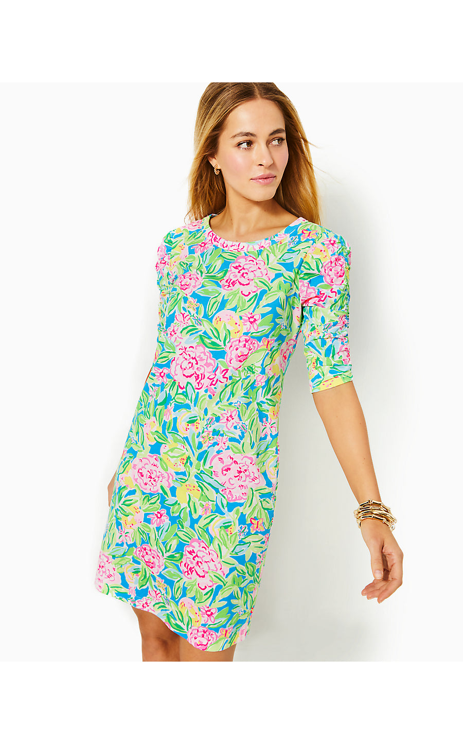 BELDEN ELBOW SLEEVE DRESS, MULTI GROVE GARDEN