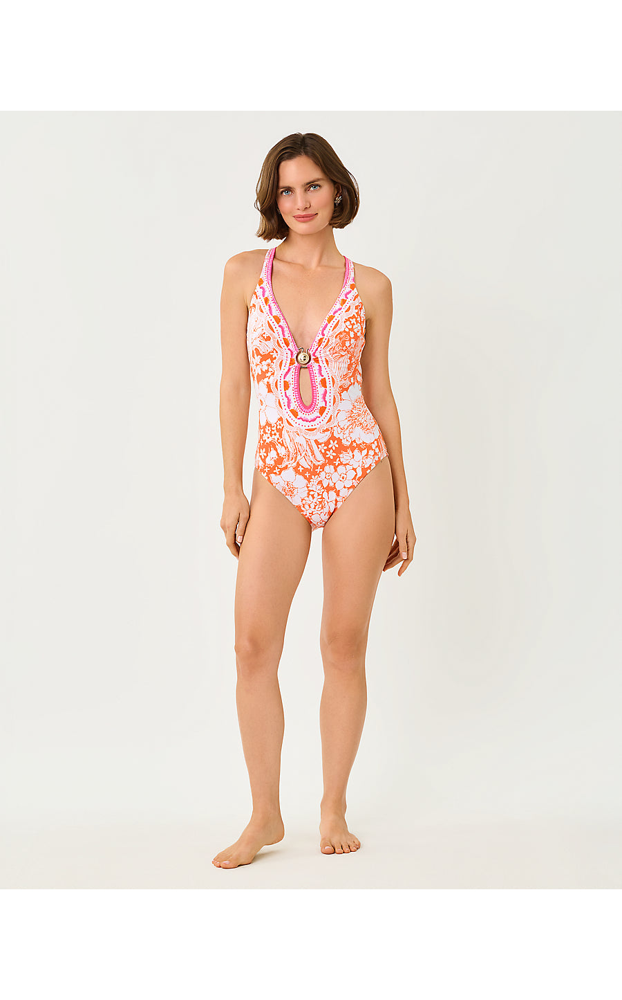 ESTER ONE PIECE, SUNSET ORANGE BUDDING ROMANCE ENGINEERED ONE PIECE