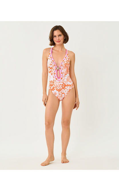 ESTER ONE PIECE, SUNSET ORANGE BUDDING ROMANCE ENGINEERED ONE PIECE