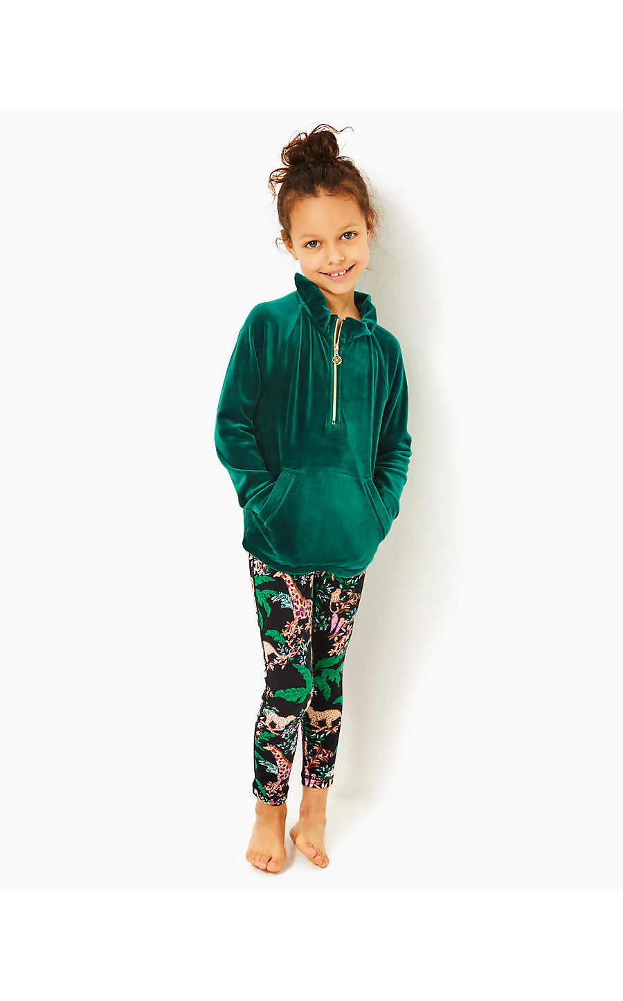 LITTLE SKIPPER RUFFLE VELOUR POPOVER, VILLA GREEN