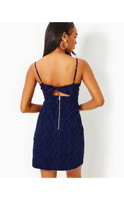 SHELLI DRESS, TRUE NAVY OVERSIZED PINWHEEL EYELET