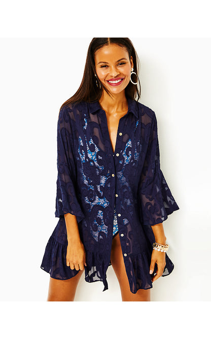 LINLEY COVERUP, TRUE NAVY POLY CREPE SWIRL CLIP