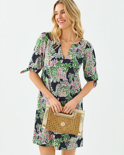 EASLEY SHORT SLEEVE DRESS, Onyx Pb Anniversary Toile