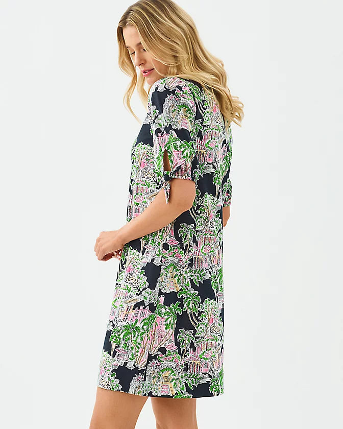 EASLEY SHORT SLEEVE DRESS, Onyx Pb Anniversary Toile