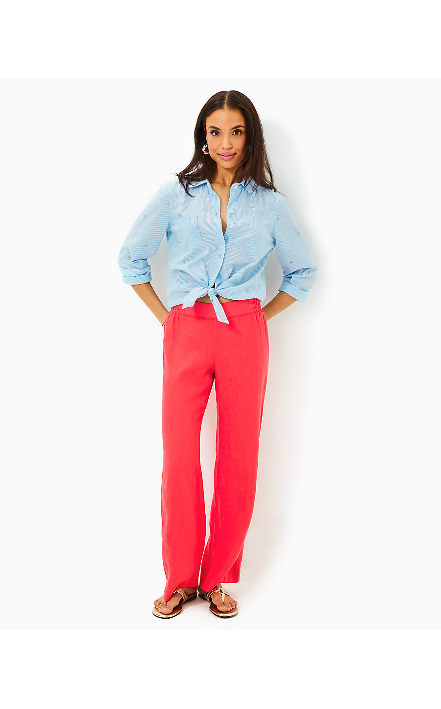 DERI LINEN PALAZZO PANT, MIZNER RED