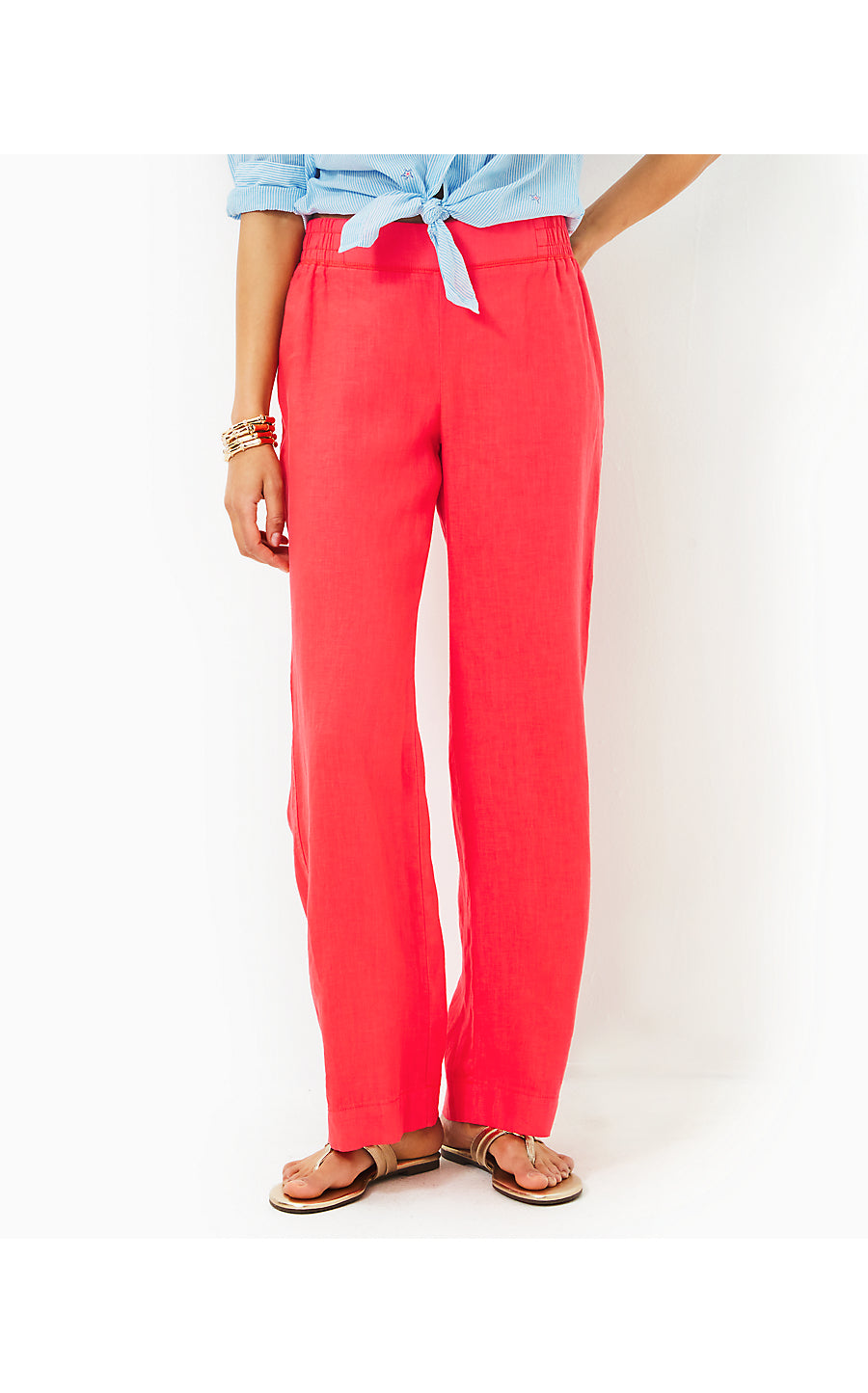 DERI LINEN PALAZZO PANT, MIZNER RED