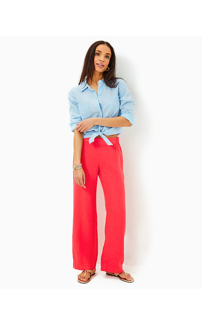 DERI LINEN PALAZZO PANT, MIZNER RED