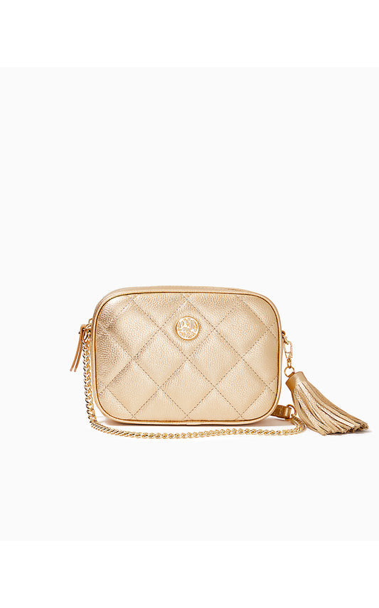 QUILTED LEATHER DESSA CROSS-BODY, GOLD METALLIC