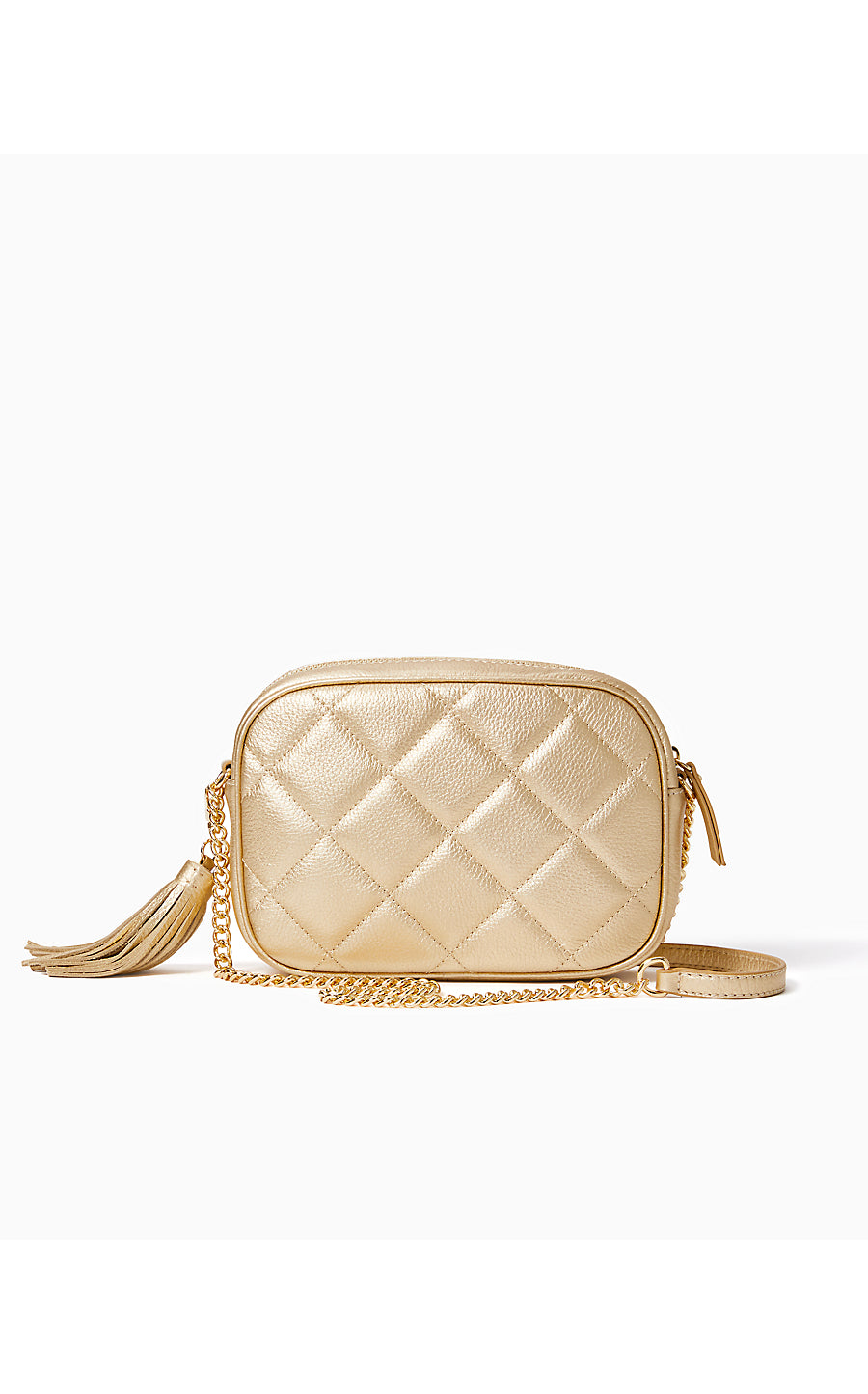 QUILTED LEATHER DESSA CROSSBODY BAG, GOLD METALLIC