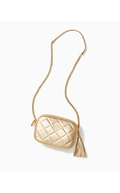 QUILTED LEATHER DESSA CROSSBODY BAG, GOLD METALLIC