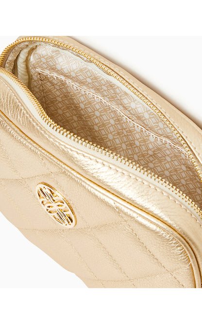 QUILTED LEATHER DESSA CROSSBODY BAG, GOLD METALLIC
