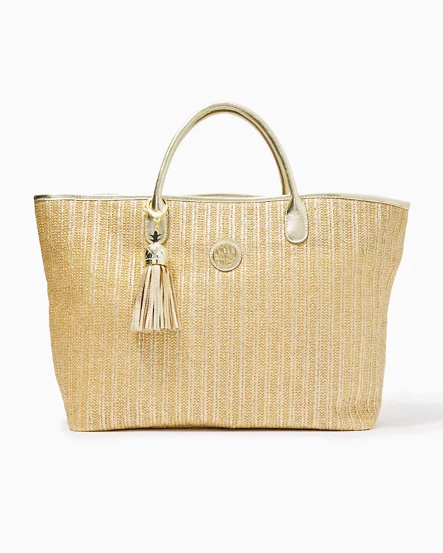 BRISTOLE STRAW TOTE, GOLD METALLIC