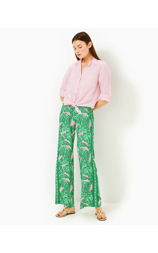 BAL HARBOUR PALAZZO PANT, CONCH SHELL PINK LETS GO BANANAS ENGINEERED PANT