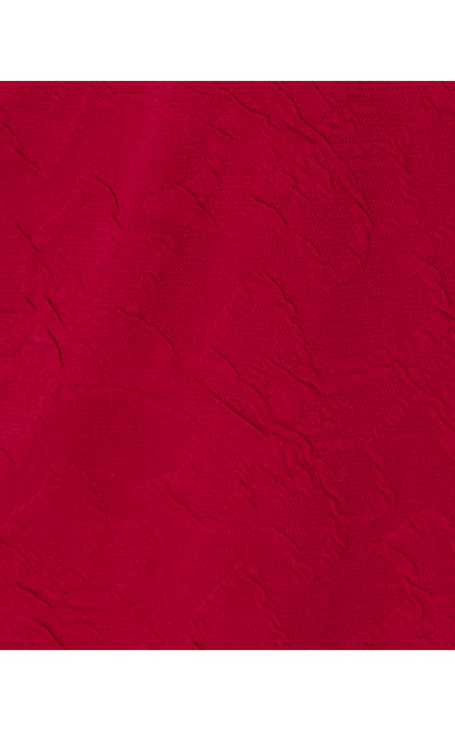 ELSEY ELBOW SLEEVE DRESS, MALBEC RED KNIT PUCKER JACQUARD