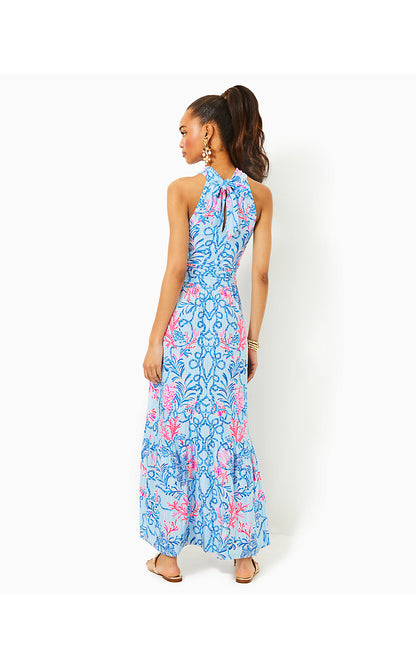 MONTECITO HALTER MAXI DRESS, MULTI NAUT TODAY ENGINEERED KNIT MAXI DRESS