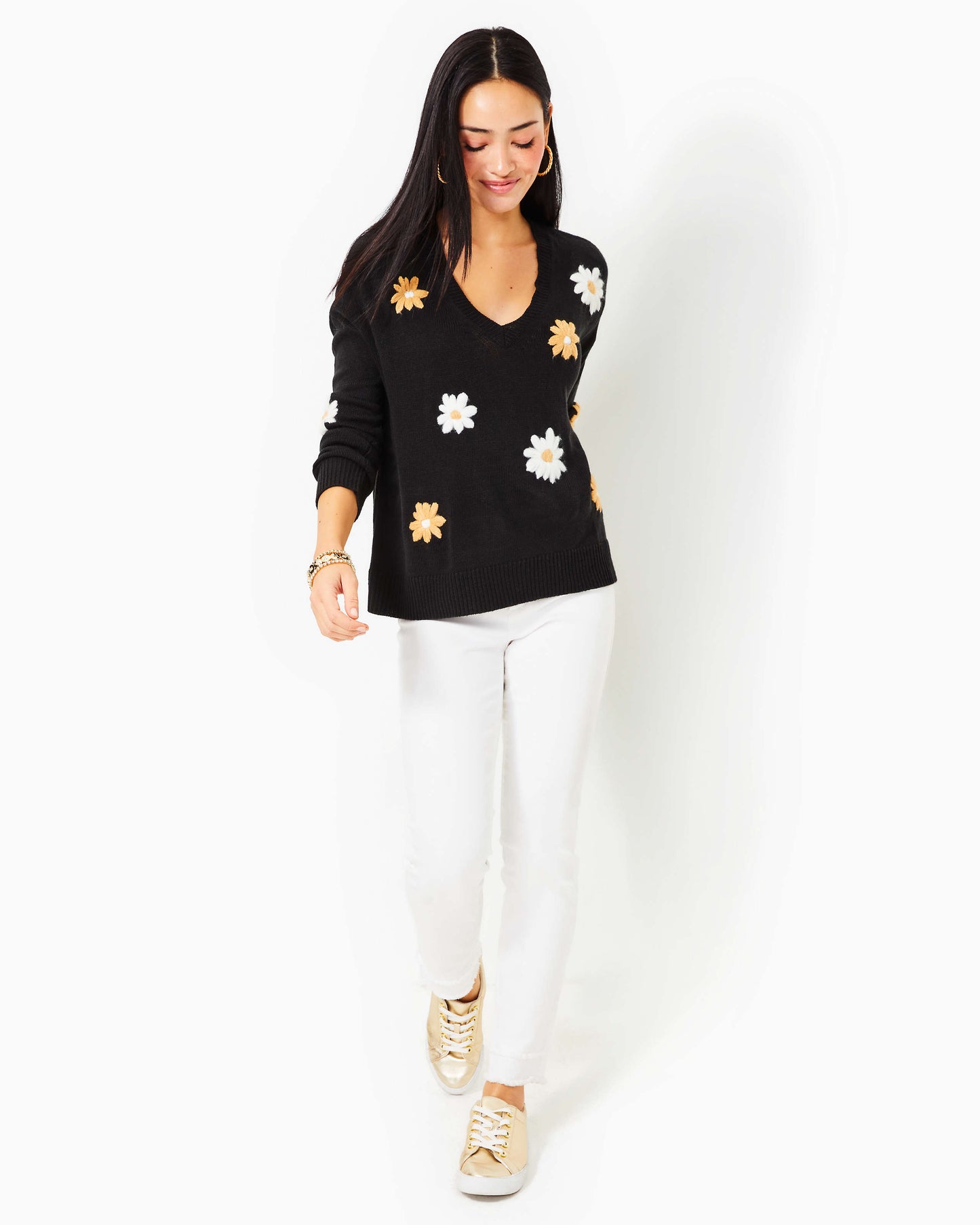 TENSLEY SWEATER, BLACK BLOOMING EMBROIDERY