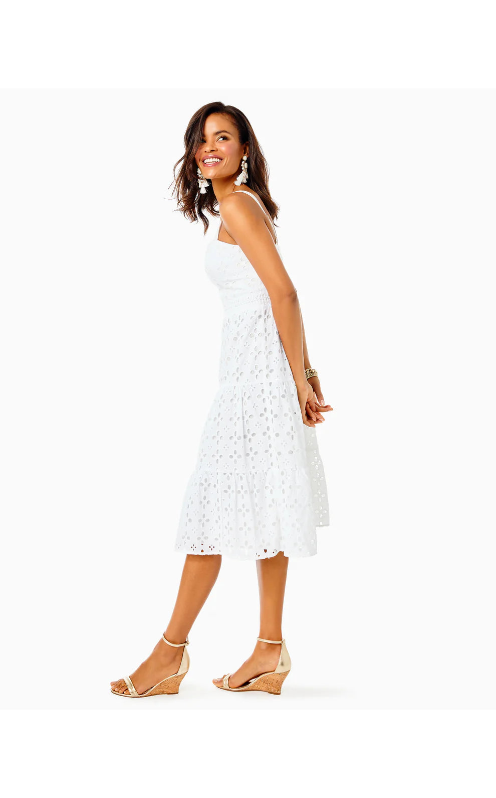 MAJORIE EYELET DRESS, RESORT WHITE FLIRTY FLORAL EYELET