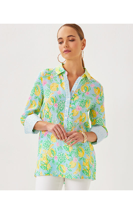 RIVERLYN PIECED PRINT TUNIC, BLUETTE MAKE LEMONADE