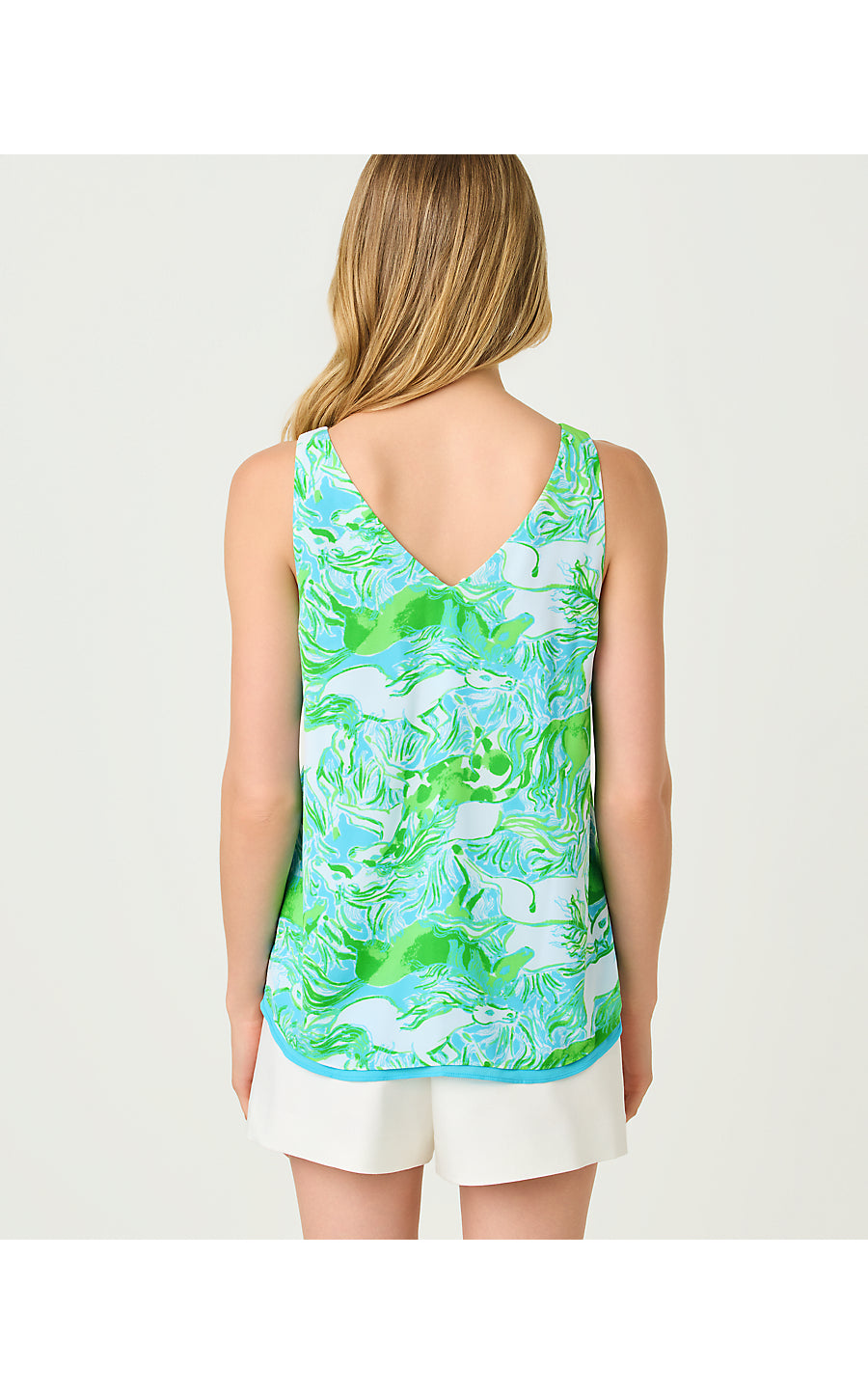 FLORIN STRAIGHT HEM TOP, CAPRI BLUE GALLOPING GALS