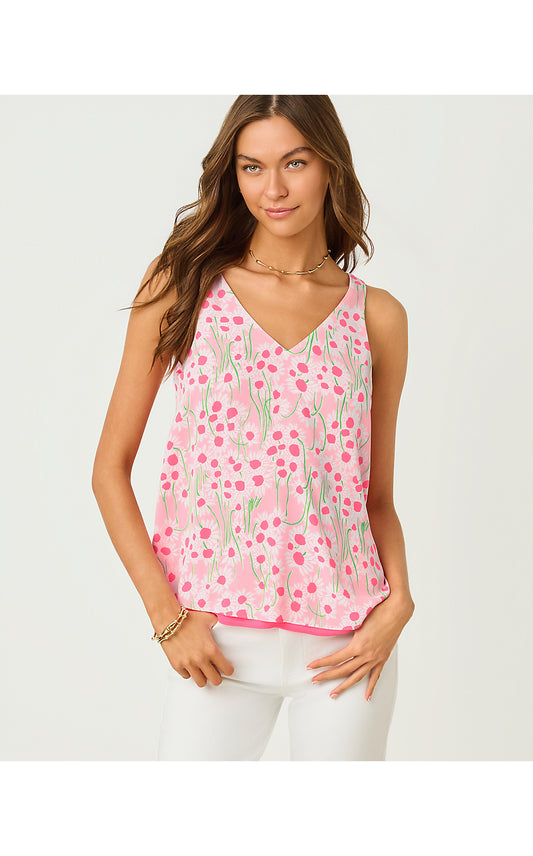 FLORIN STRAIGHT HEM TOP, CONCH SHELL PINK LIL SUNNY DAISIES