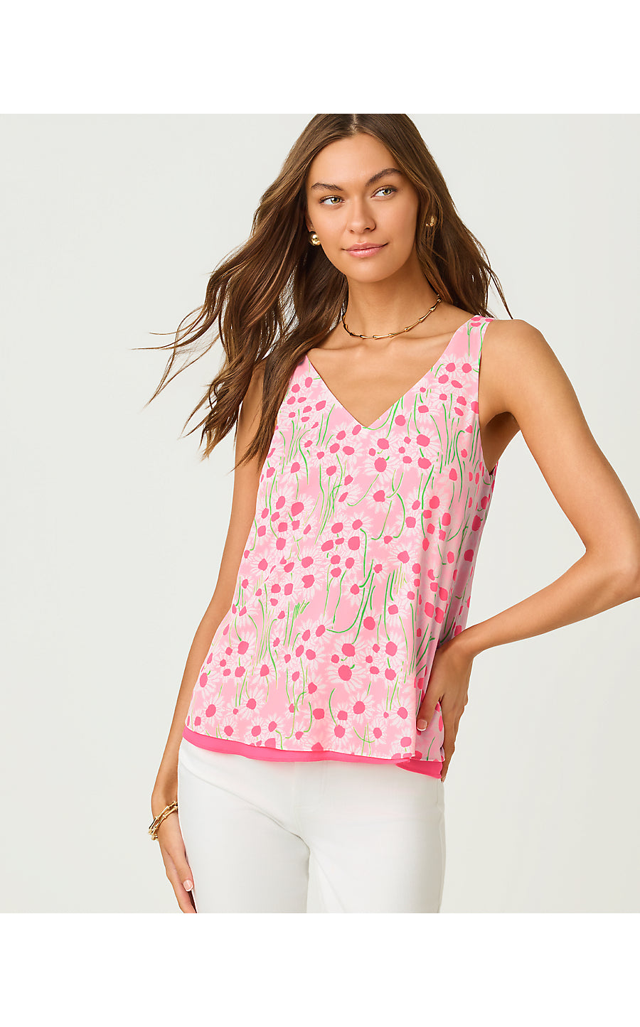 FLORIN STRAIGHT HEM TOP, CONCH SHELL PINK LIL SUNNY DAISIES