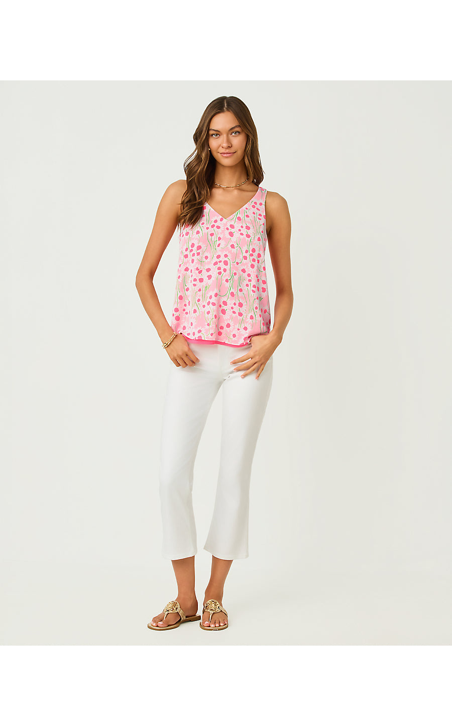 FLORIN STRAIGHT HEM TOP, CONCH SHELL PINK LIL SUNNY DAISIES
