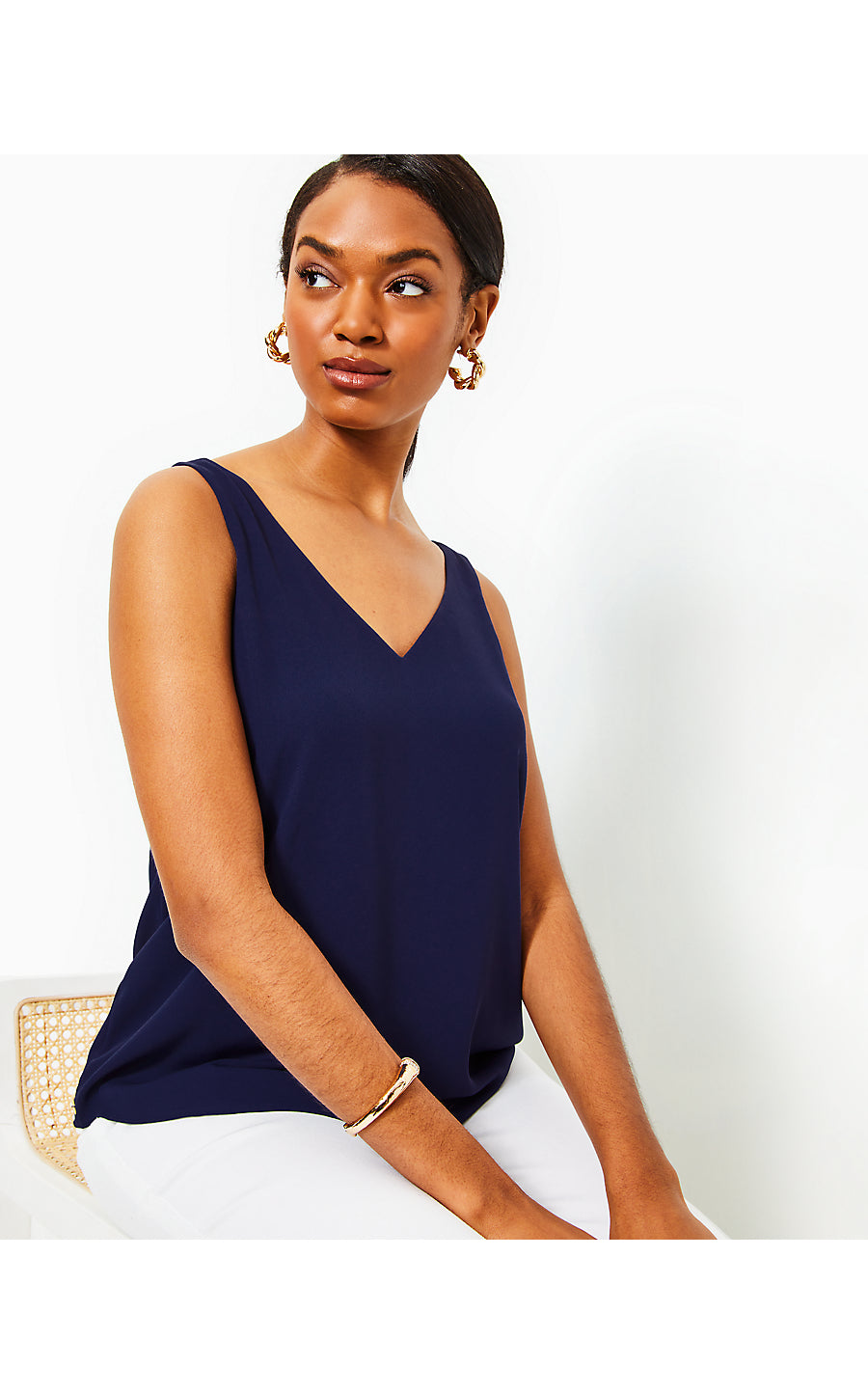 FLORIN STRAIGHT HEM TOP, TRUE NAVY