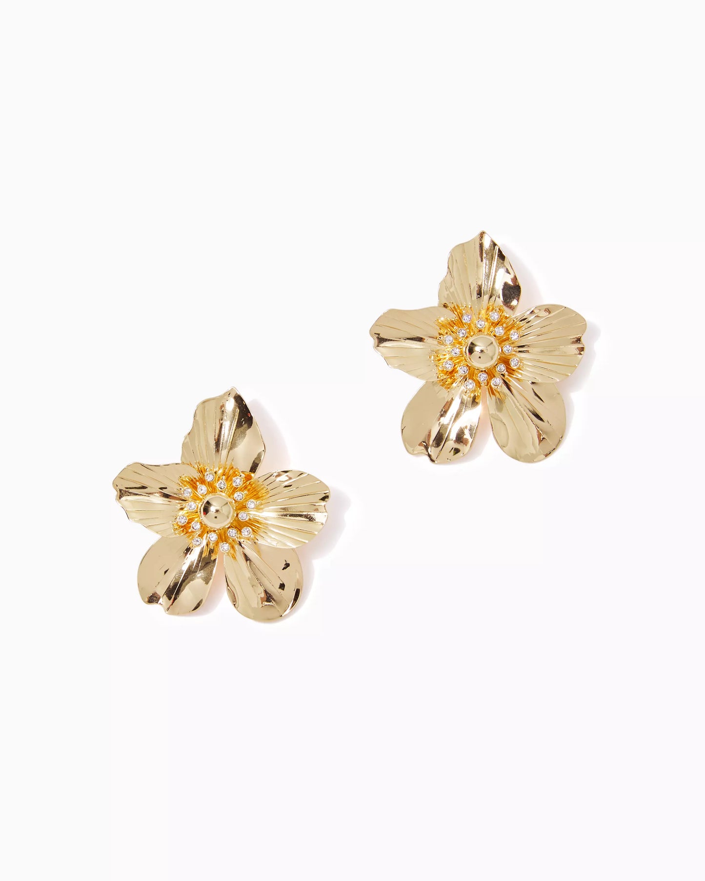 OVERSIZED ORCHID EARRINGS, GOLD METALLIC