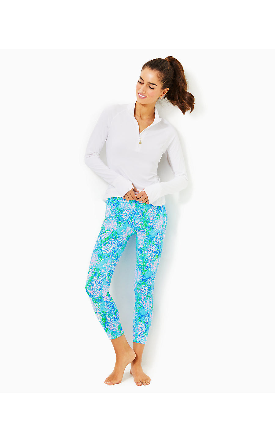 WEEKENDER HIGH RISE MIDI LEGGINGS, LAS OLAS AQUA STRONG CURRENT SEA