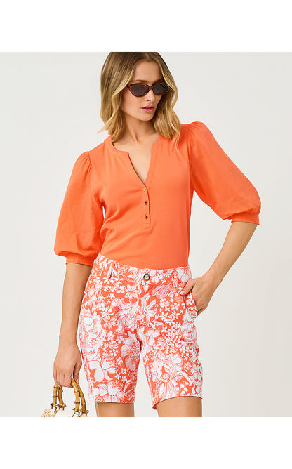 NATIA MID-RISE KNIT SHORT, SUNSET ORANGE BUDDING ROMANCE