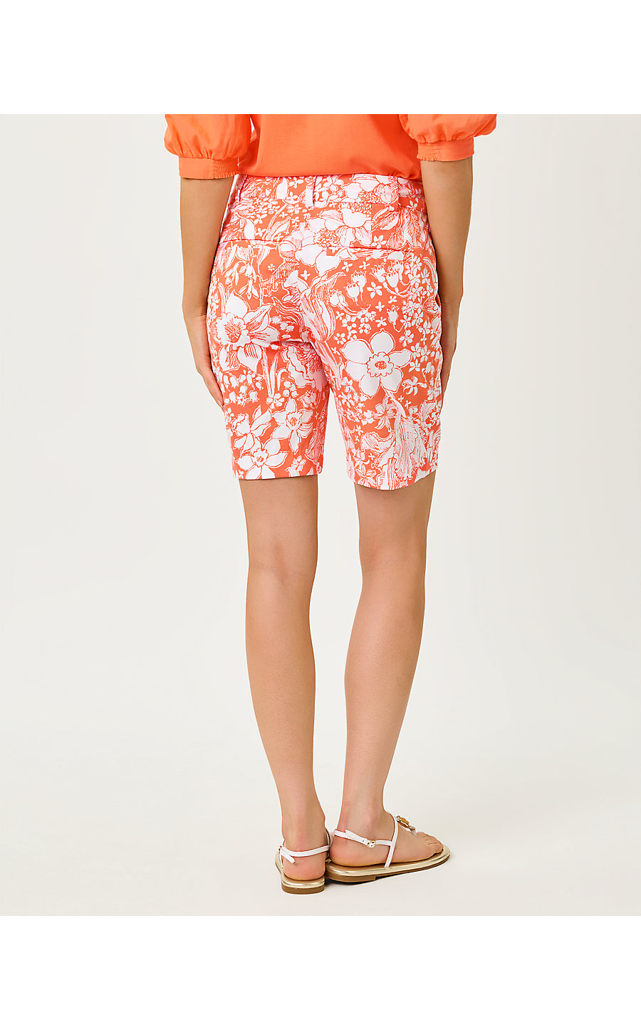 NATIA MID-RISE KNIT SHORT, SUNSET ORANGE BUDDING ROMANCE