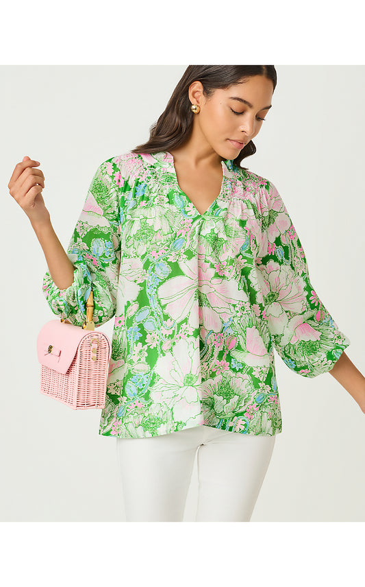 LOURDES 3/4 SLEEVE COTTON, PUTTING GREEN POPPYLAND