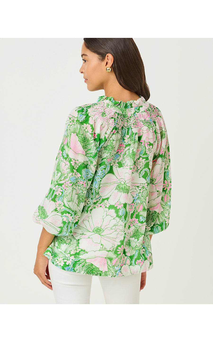 LOURDES 3/4 SLEEVE COTTON, PUTTING GREEN POPPYLAND