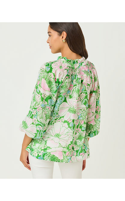 LOURDES 3/4 SLEEVE COTTON, PUTTING GREEN POPPYLAND