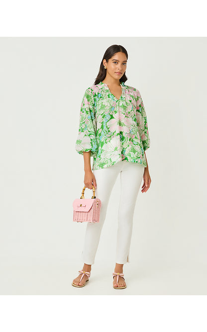LOURDES 3/4 SLEEVE COTTON, PUTTING GREEN POPPYLAND