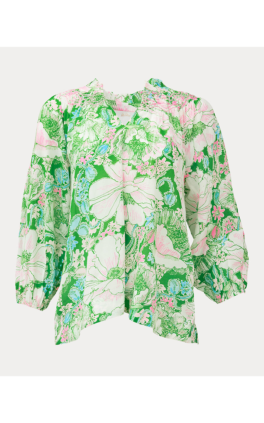 LOURDES 3/4 SLEEVE COTTON, PUTTING GREEN POPPYLAND