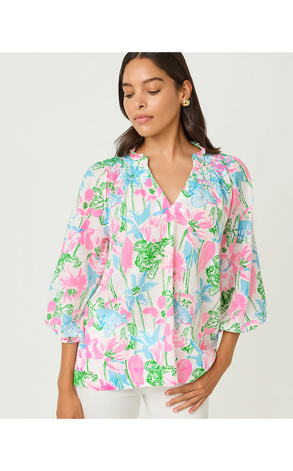 LOURDES 3/4 SLEEVE COTTON, RESORT WHITE VINEY LINEY